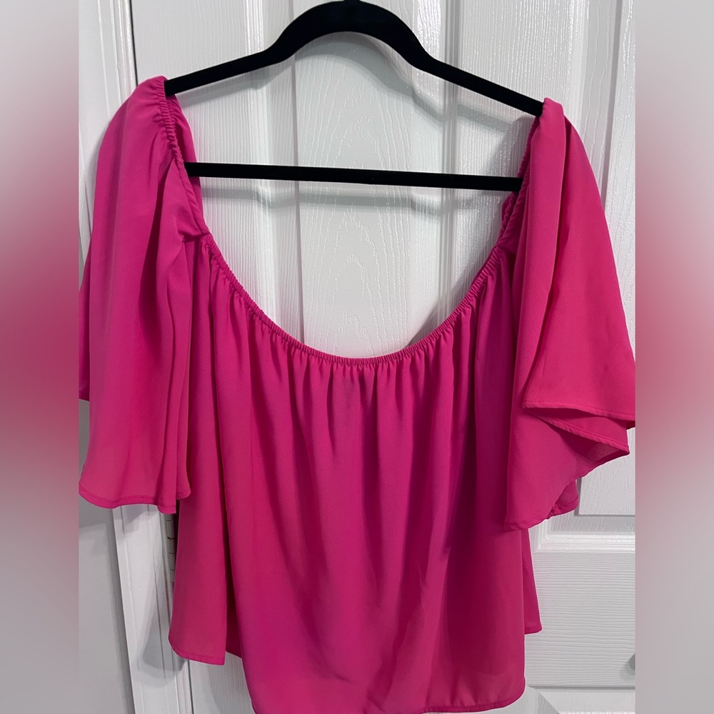 INC International Concepts Hot Pink Off-Shoulder Flutter Sleeve Blouse, Size S